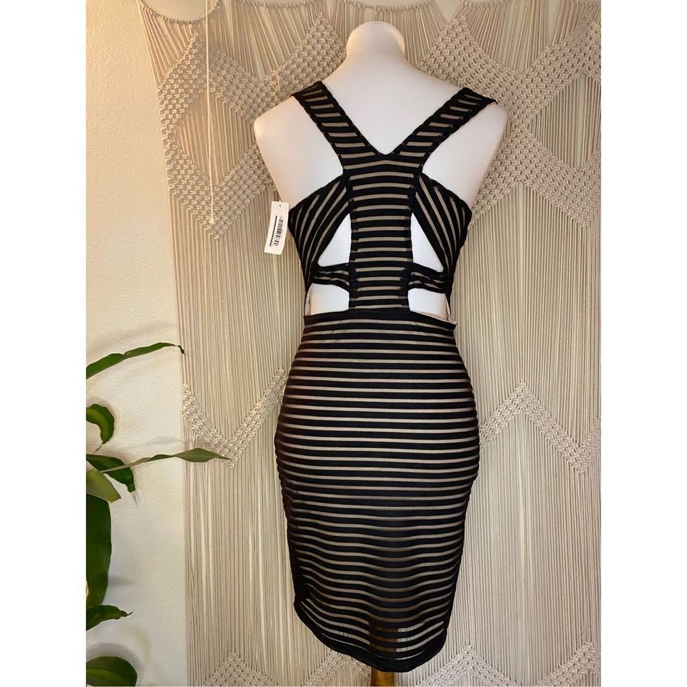 Fab'rik Womens Mini Dress Bodycon Sleeveless Stripe Black Size Small NWT - Picture 4 of 9